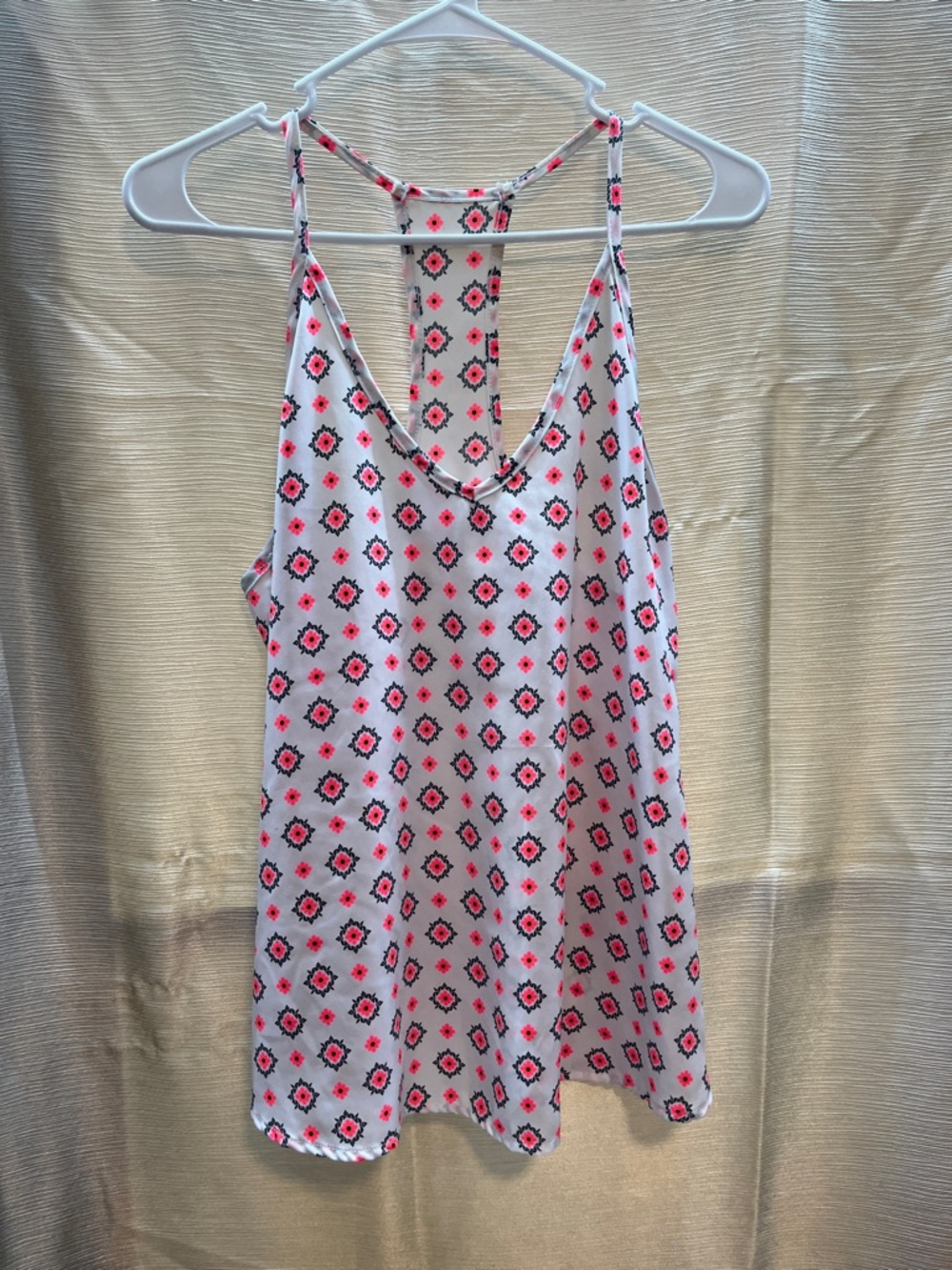 intro. White Tank Top with Pink and Black Floral Print